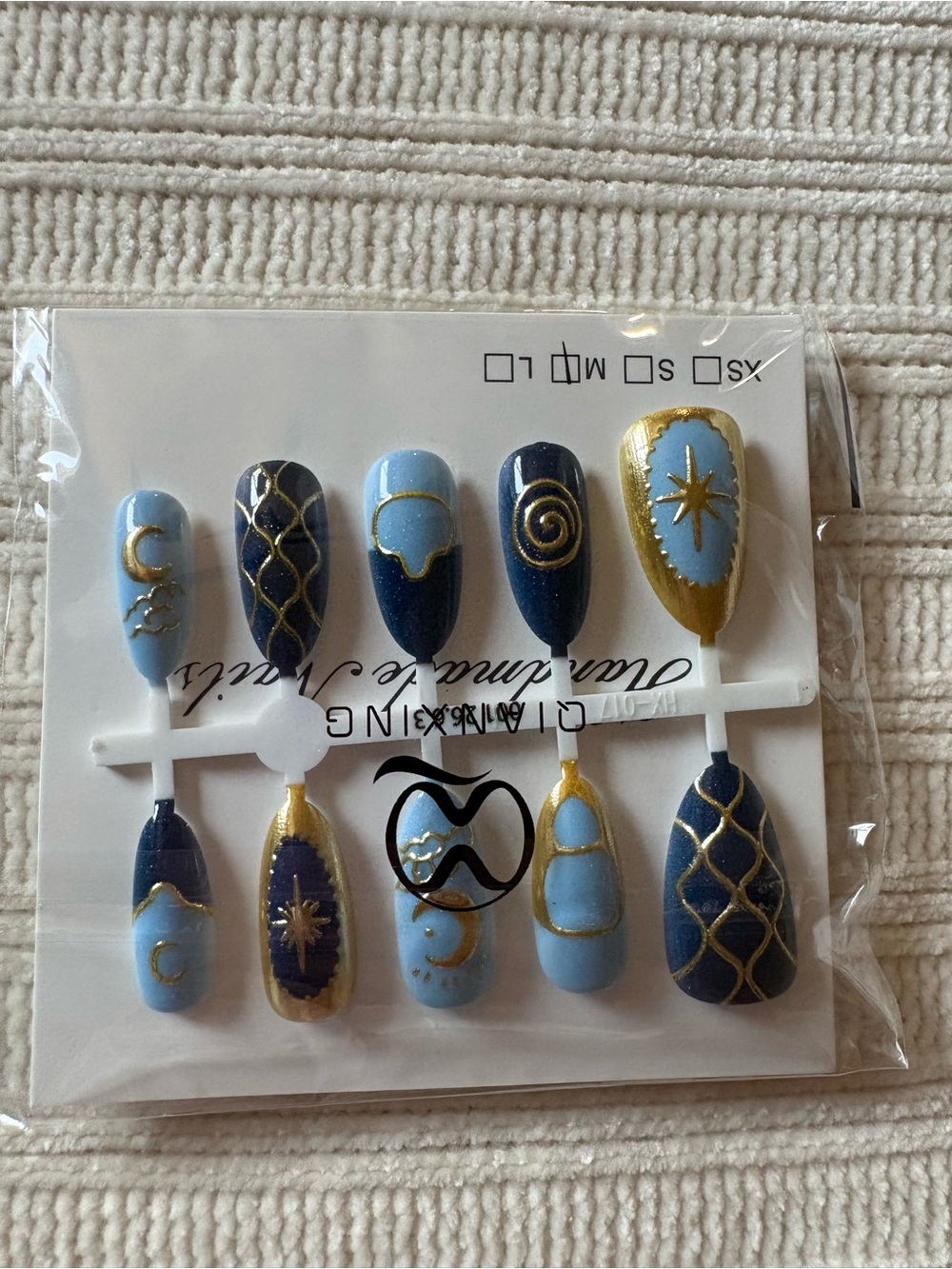 Blue & Gold Press-On Nail Set Size Medium